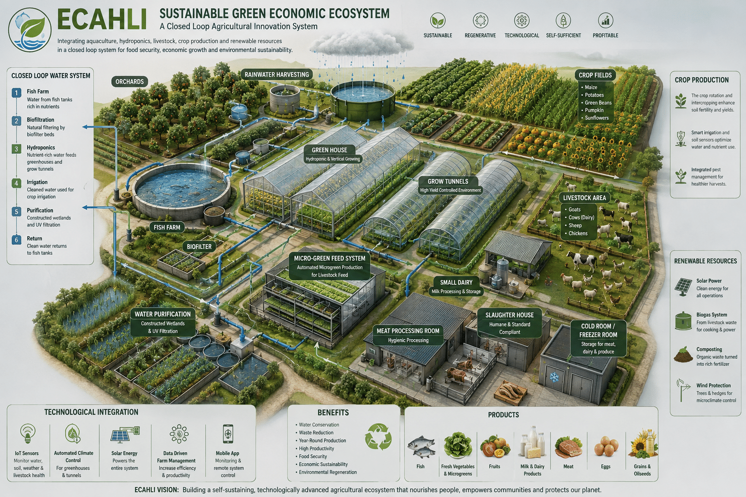 ECAHLI sustainable farm ecosystem supplying local food and industry